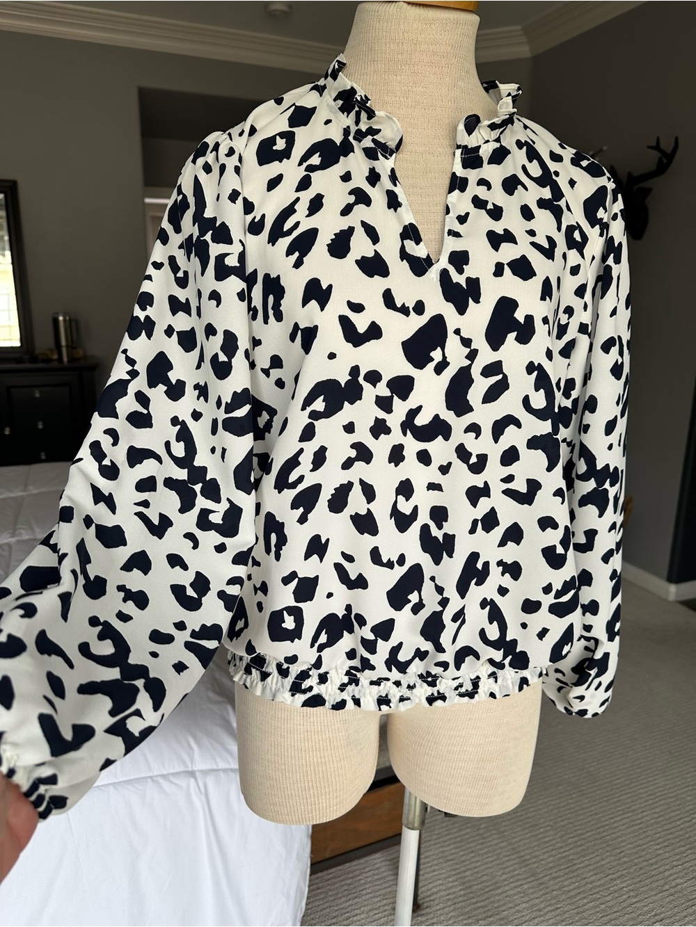 LOFT Black & White Animal Print Top size medium